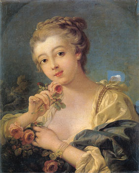 Francois-Boucher----Young-Woman-with-a-Bouquet-of-Roses